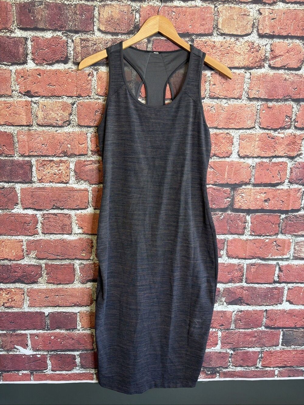 Lululemon Racerback Globetrotter Heather Grey Midi Dress Womens 10 Bodycon